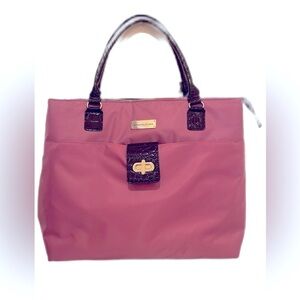 Samantha Brown Nylon Carry On Bag Black Croc Embossed Leather Handles tr…